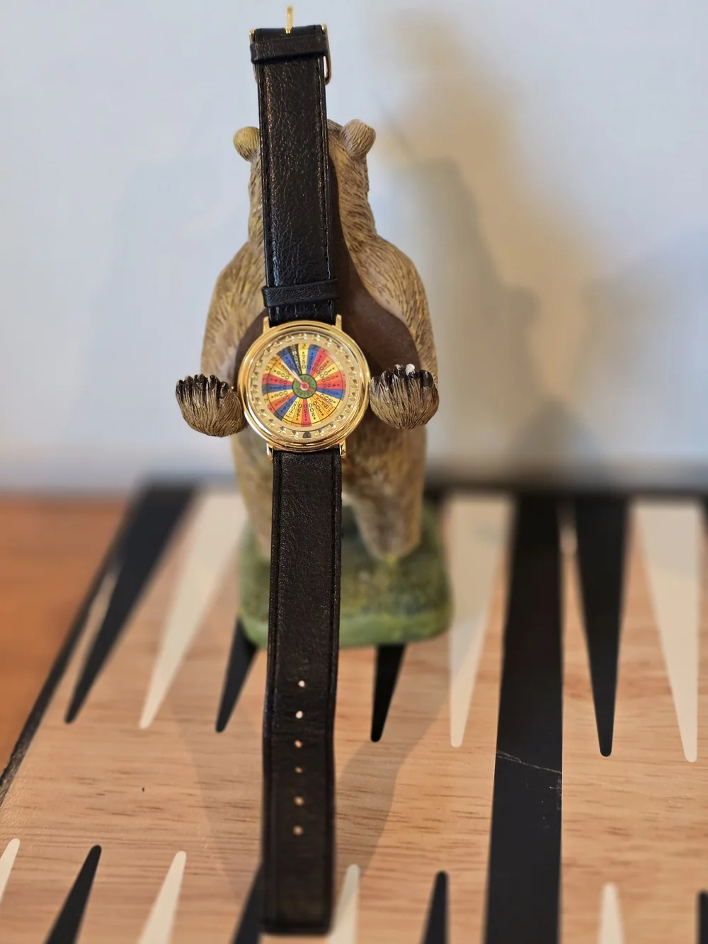 Vintage Women's Gold-Tone Wheel Of Fortuns Styl Dial and Black Strap